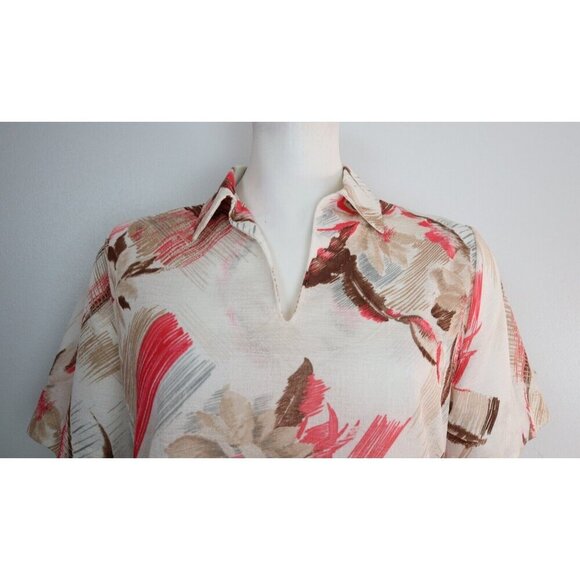 VINTAGE WOMEN S BEIGE BROWN PINK FLORAL PRINT TOP - CANTADA - SIZE 34 - Picture 3 of 9